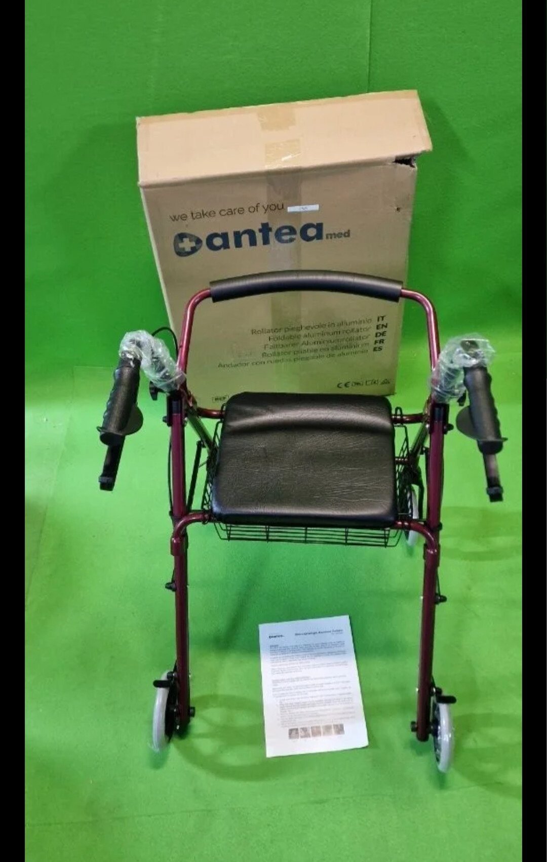 Foto 2 de Andador de Aluminio Plegable Rojo 4 Ruedas – Andador Para Ancianos