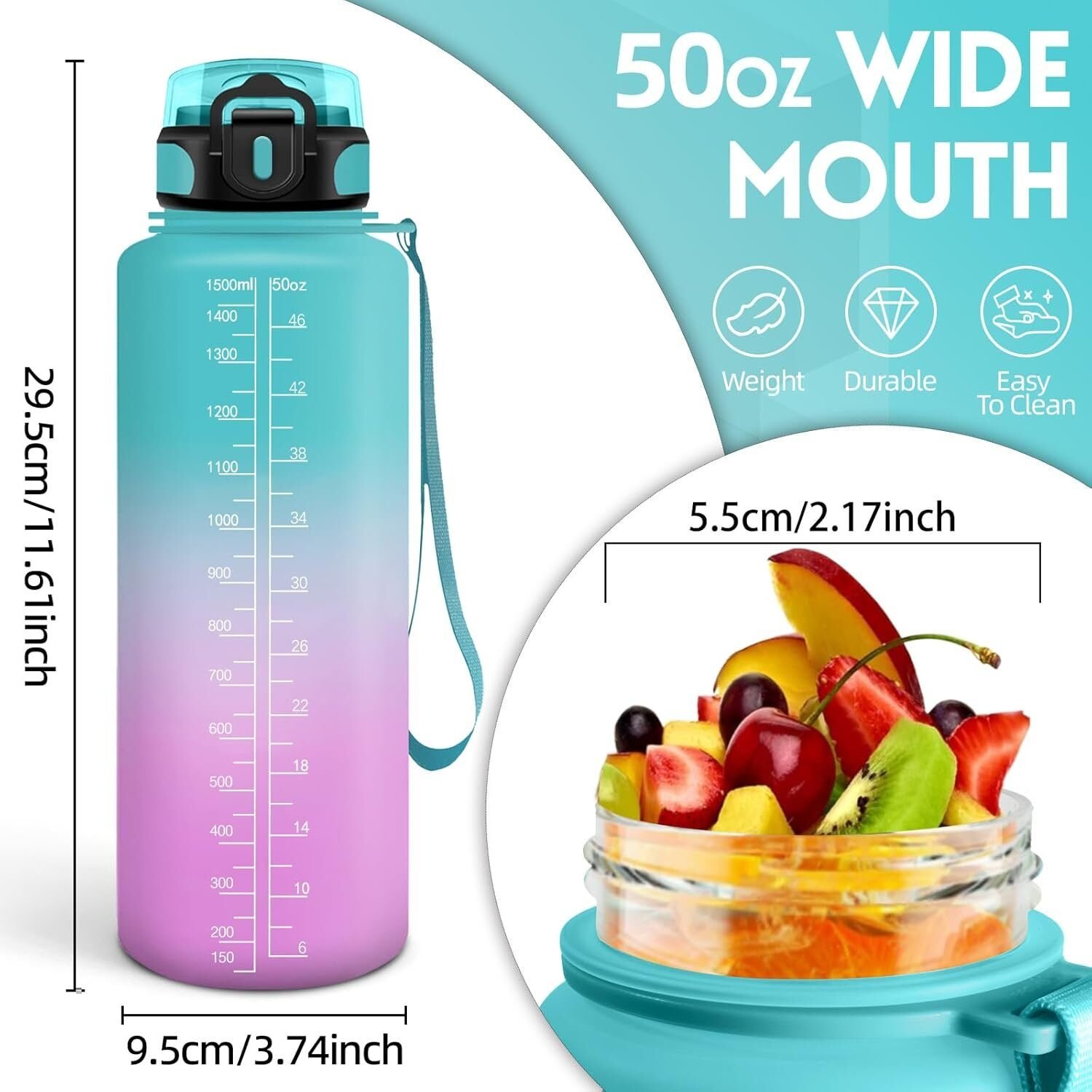 Botella Agua, 1500ML Libre de BPA, Botella Agua Gimnasio en Lalín, Pontevedra