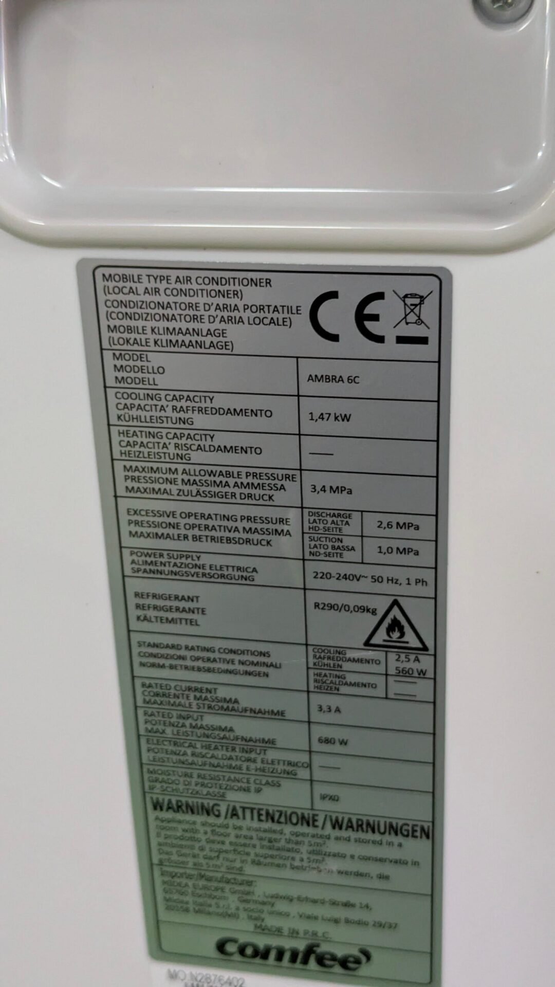 Foto 7 de COMFEE’ Aire acondicionado portátil 5000 BTU/h ámbar 6C