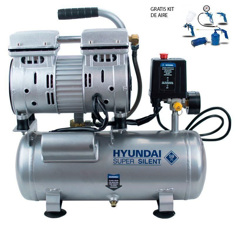 Compresor Silencioso Hyundai HYAC6-07S 6L – 0.75HP + KIT DE REGALO (5 Piezas) en Lalín, Pontevedra