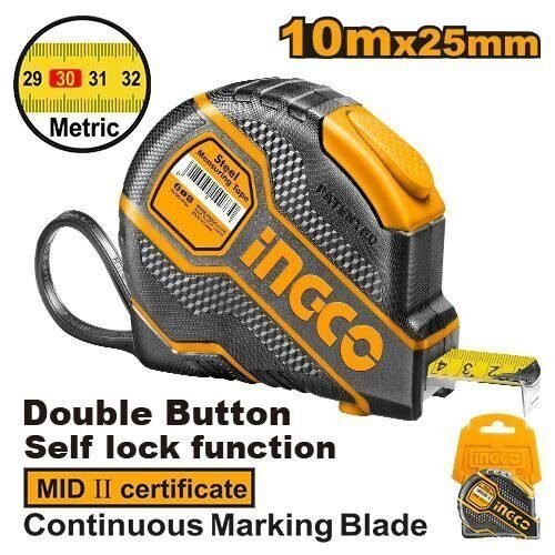 Flexómetro Profesional INGCO 10m x 25mm – Autobloqueo y Carcasa de Goma en Lalín, Pontevedra