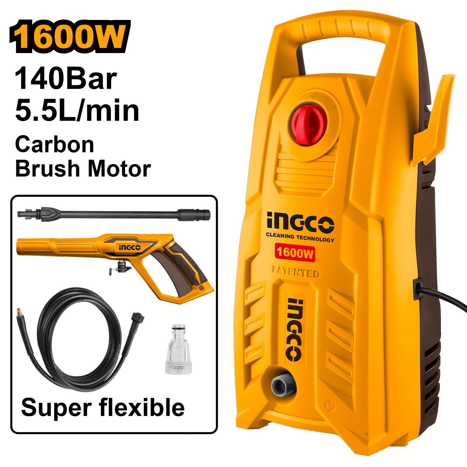 Hidrolimpiadora Alta Presión INGCO 1600W – 140 Bar (2030 PSI) – Motor 100% Cobre en Lalín, Pontevedra