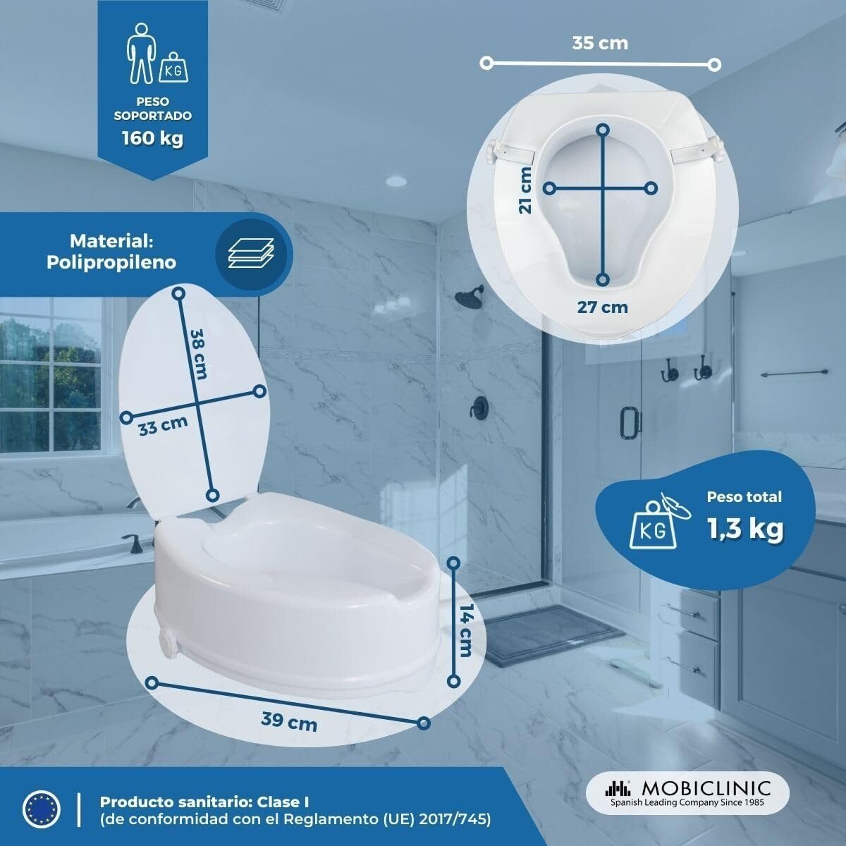 Foto 2 de Mobiclinic®, Elevador wc para adulto, Con tapa, 14 cm – Nuevo