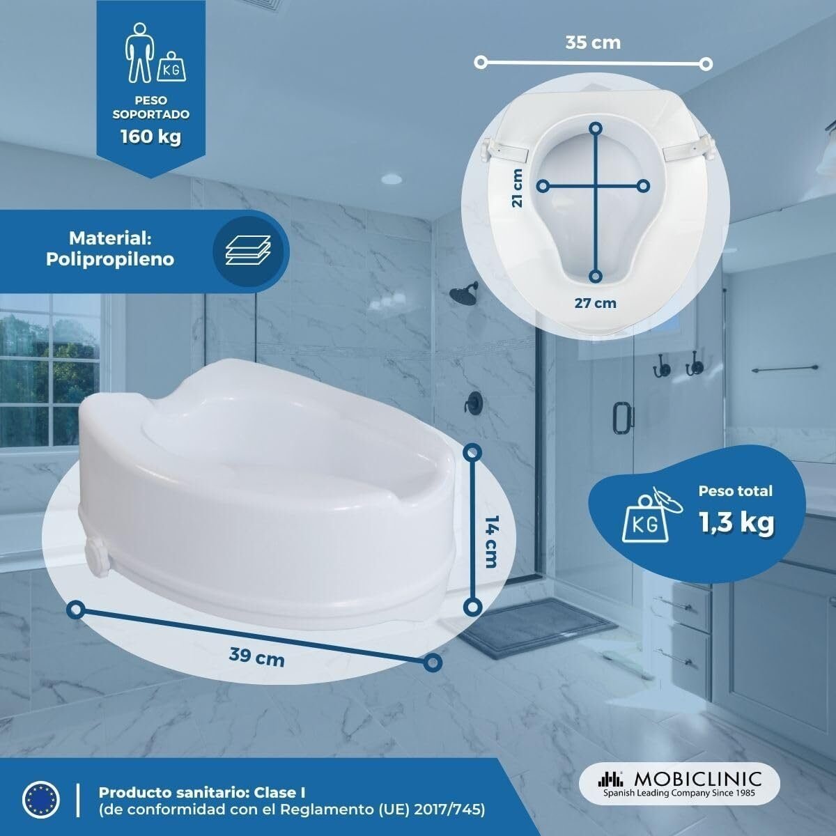 Foto 2 de Mobiclinic®, Elevador wc para adulto, Sin tapa, 14 cm