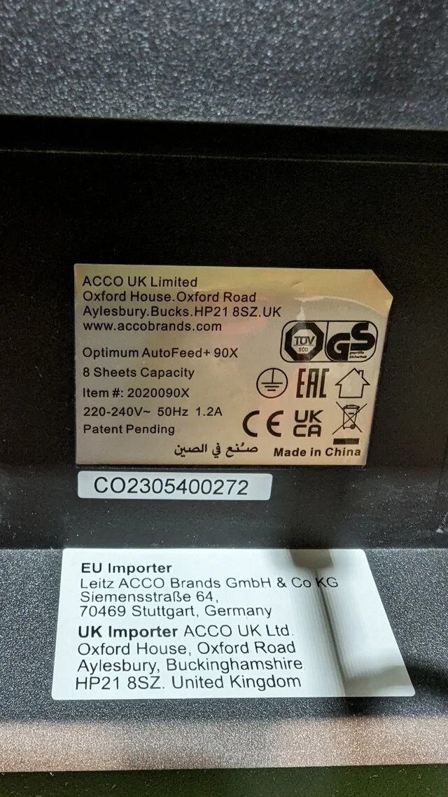 Foto 10 de Rexel Optimum Autofeed Destructora de Papel – Como nuevo – Ref. 22I.