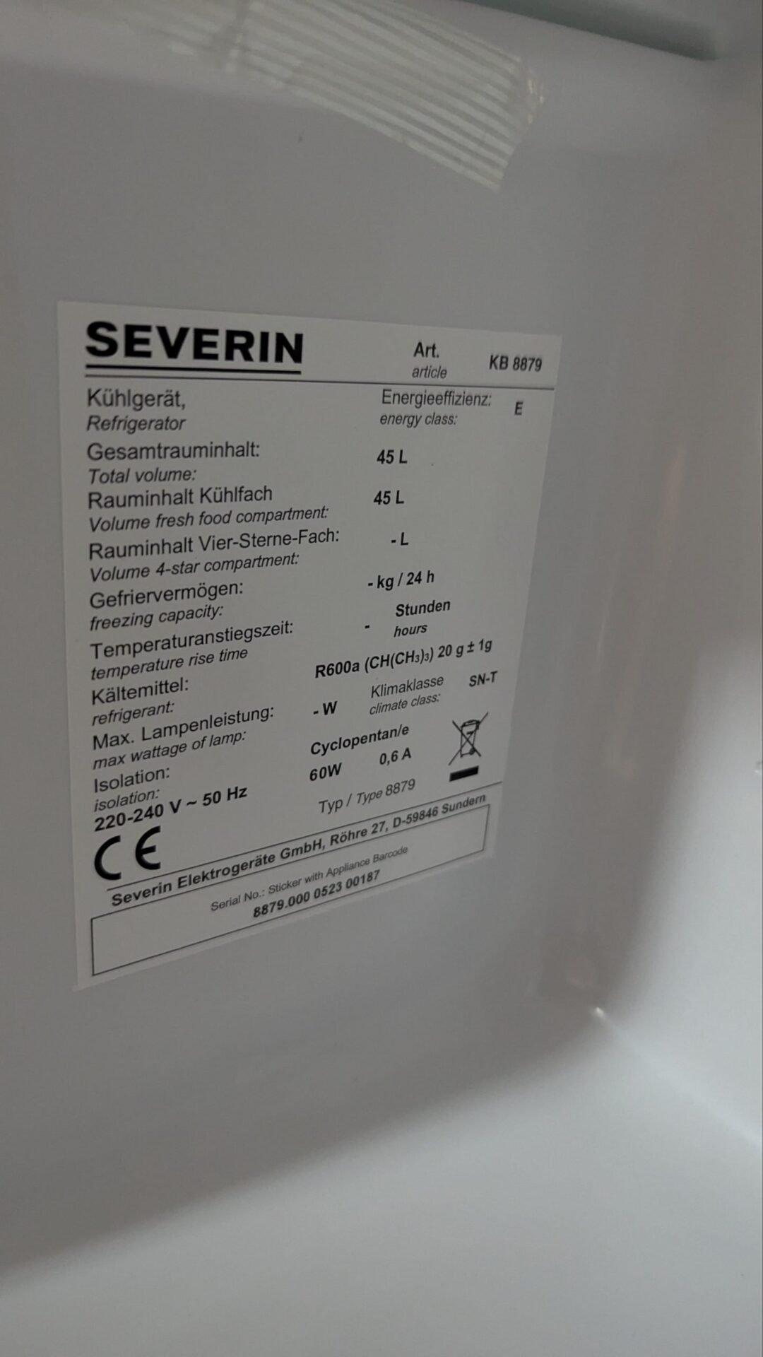 Foto 6 de SEVERIN Mini nevera con compartimento de baja temperatura, 45 litros